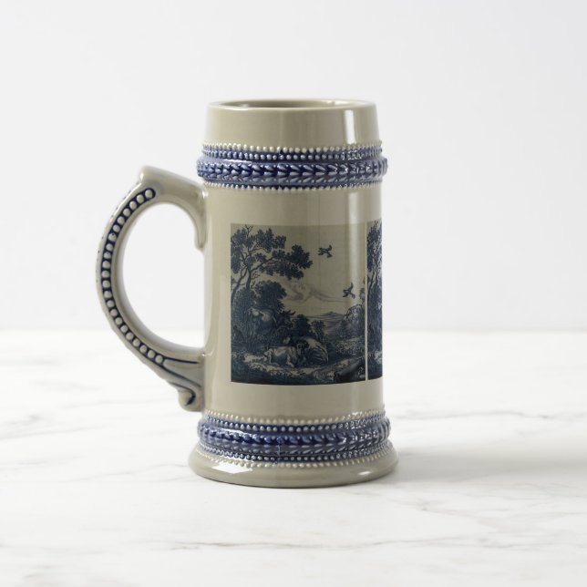 Antique Delft Blue Tile - Cattle and Birds Beer Stein (Left)