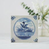 Antique Delft Blue Tile - Duck in the Water (Standing Front)