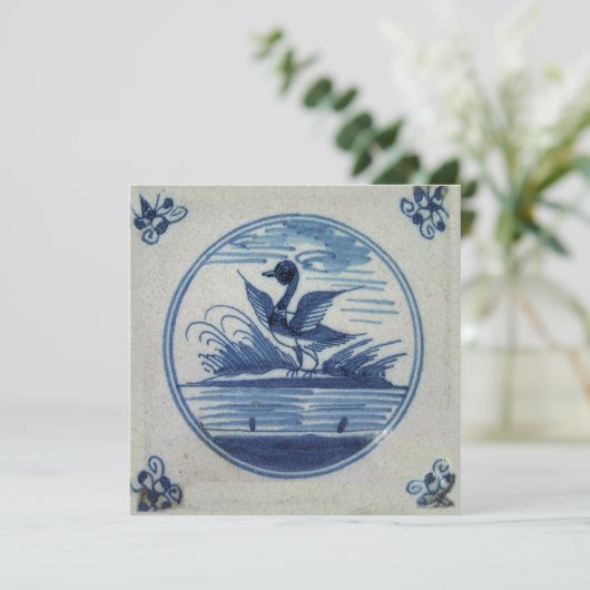 Antique Delft Blue Tile - Duck in the Water (Standing Front)