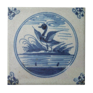 Antique Delft Blue Tile - Duck in the Water