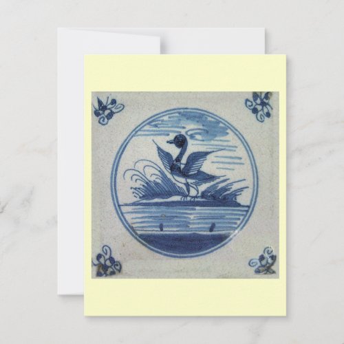 Antique Delft Blue Tile _ Duck in the Water Invitation