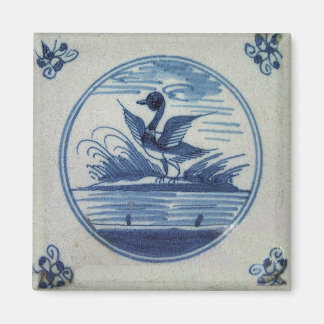 Antique Delft Blue Tile - Duck in the Water Pinbac Magnet