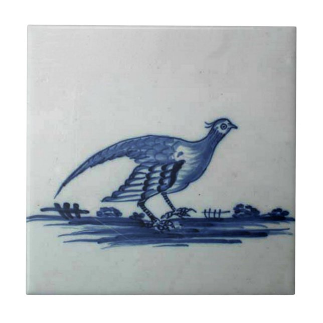 Antique Delft Blue Tile - Grouse in the Grass (Front)