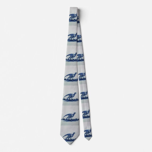 Antique Delft Blue Tile - Grouse in the Grass Neck Tie (Front)