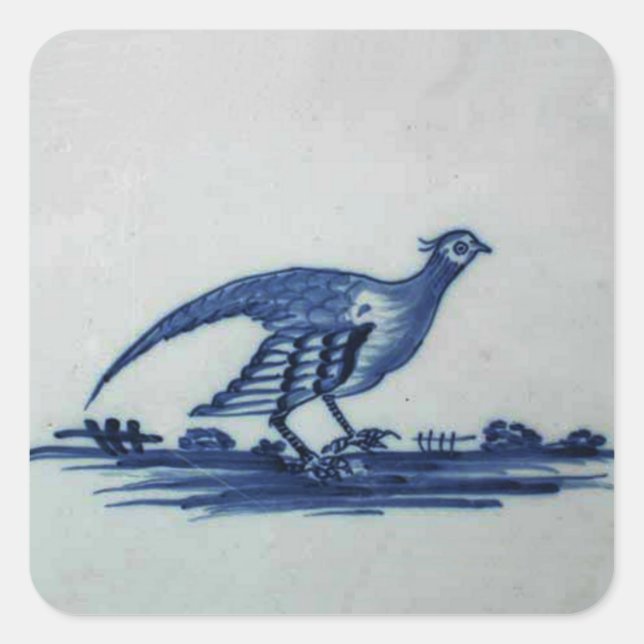 Antique Delft Blue Tile - Grouse in the Grass Square Sticker (Front)