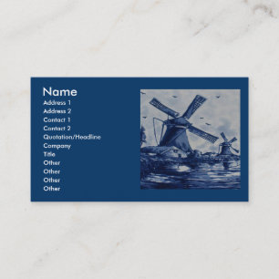 Antique Delft Blue Tile - Windmills by the Water Business Card