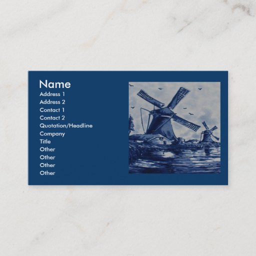 Customizable Antique Delft Blue Tile - Windmills by the Water Business Card