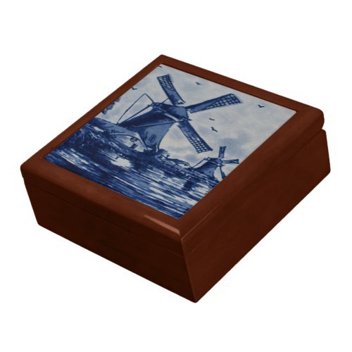 Antique Delft Blue Tile _ Windmills by the Water Jewelry Box