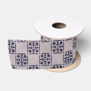 Antique Delft Blue White Pattern Dutch Tile Satin Ribbon