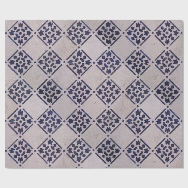 Antique Delft Blue White Pattern Dutch Tile Wrapping Paper (Flat)