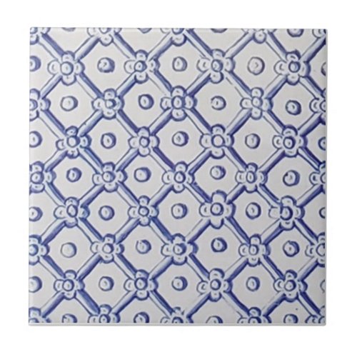 Antique Delft Tile_Blue and White Trellis Ceramic Tile