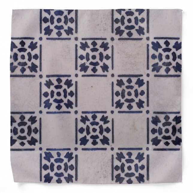Antique Delft Tile Blue: Classic Dutch Art Pattern Bandana (Front)