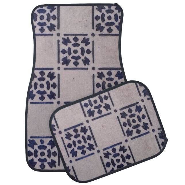 Antique Delft Tile Blue: Classic Dutch Art Pattern Car Mat (Set)