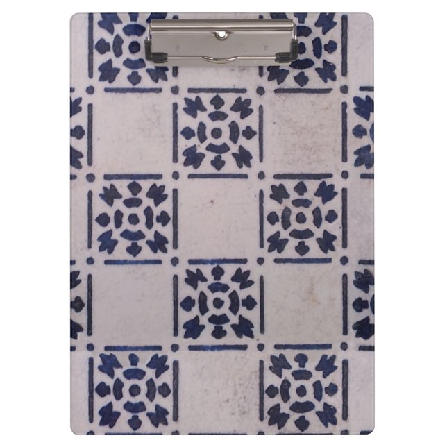 Antique Delft Tile Blue: Classic Dutch Art Pattern Clipboard (Front)