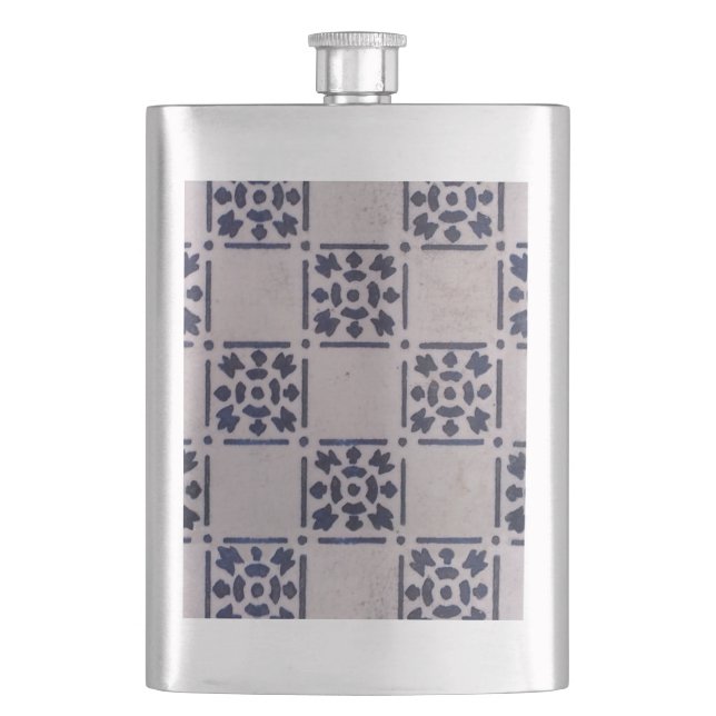 Antique Delft Tile Blue: Classic Dutch Art Pattern Flask (Front)
