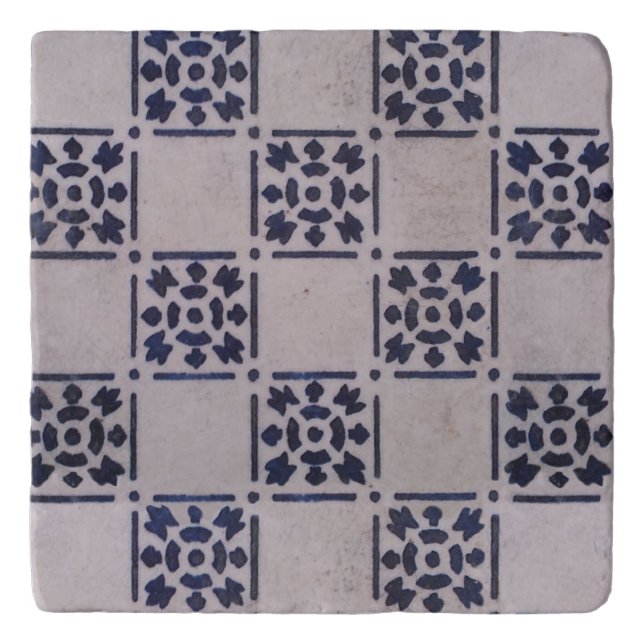 Antique Delft Tile Blue: Classic Dutch Art Pattern Trivet (Front)