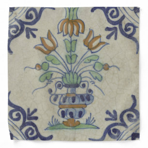 Antique Delft Tile Dutch Tulip Vase: Blue and Gold Bandana