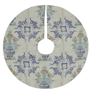 Antique Delft Tile Dutch Tulip Vase: Blue and Gold Brushed Polyester Tree Skirt