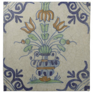 Antique Delft Tile Dutch Tulip Vase: Blue and Gold Cloth Napkin