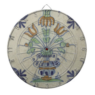 Antique Delft Tile Dutch Tulip Vase: Blue and Gold Dart Board