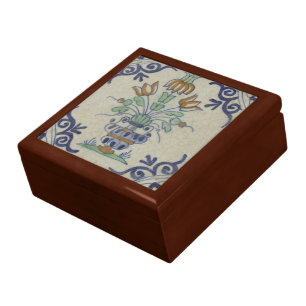 Antique Delft Tile Dutch Tulip Vase: Blue and Gold Gift Box