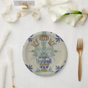 Antique Delft Tile Dutch Tulip Vase: Blue and Gold Paper Plates