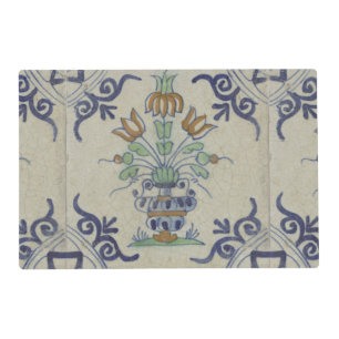 Antique Delft Tile Dutch Tulip Vase: Blue and Gold Placemat