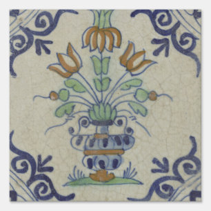 Antique Delft Tile Dutch Tulip Vase: Blue and Gold Sign