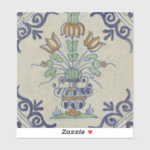 Antique Delft Tile Dutch Tulip Vase: Blue and Gold Sticker