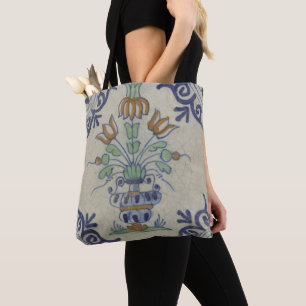 Antique Delft Tile Dutch Tulip Vase: Blue and Gold Tote Bag