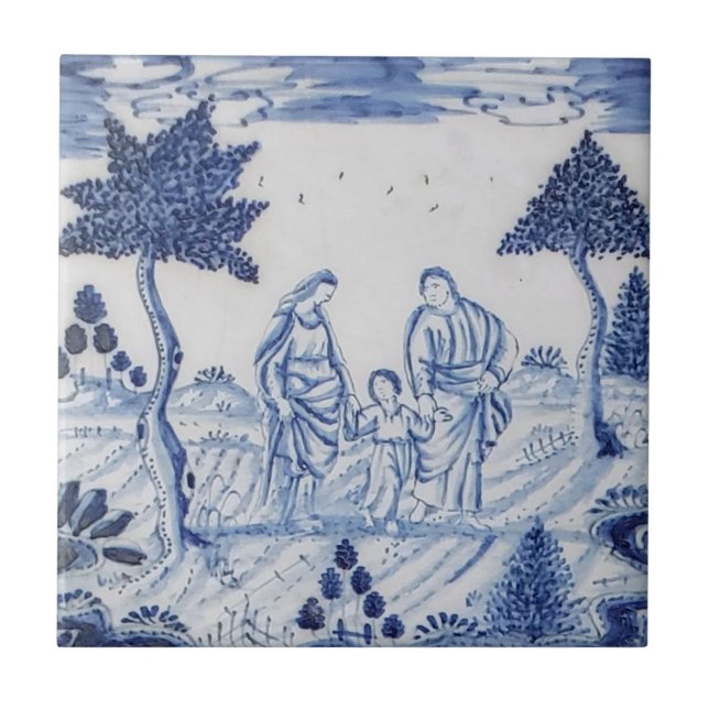 Antique Delft Tile-Pastoral Scene-Blue & White-10 Ceramic Tile (Front)