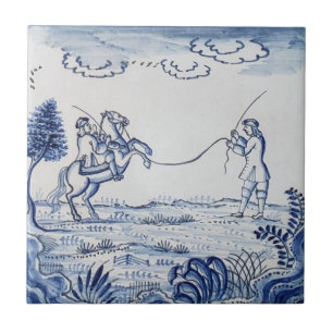 Antique Delft Tile-Pastoral Scene-Blue & White-11 Ceramic Tile