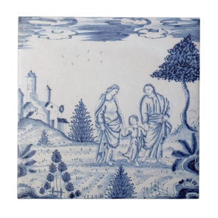 Antique Delft Tile-Pastoral Scene-Blue & White-12 Ceramic Tile