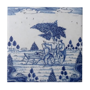 Antique Delft Tile-Pastoral Scene-Blue & White-13 Ceramic Tile