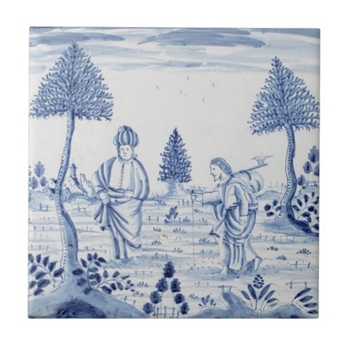 Antique Delft Tile_Pastoral Scene_Blue  White_13 Ceramic Tile