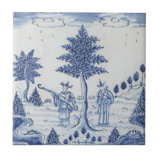 Antique Delft Tile-Pastoral Scene-Blue & White-15 Ceramic Tile