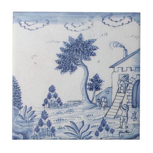 Antique Delft Tile_Pastoral Scene_Blue  White_17 Ceramic Tile