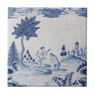 Antique Delft Tile-Pastoral Scene-Blue & White-18 Ceramic Tile