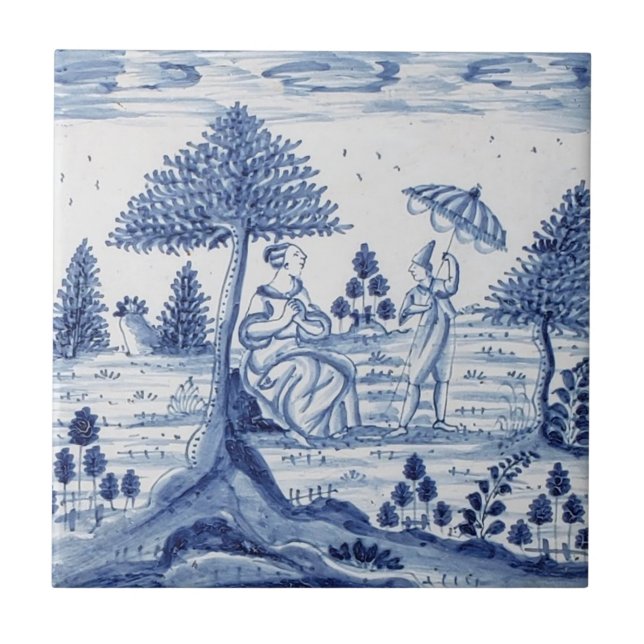 Antique Delft Tile-Pastoral Scene-Blue & White-1 Ceramic Tile (Front)