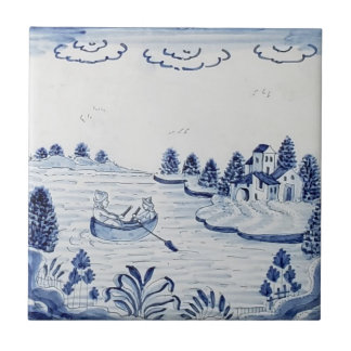Antique Delft Tile-Pastoral Scene-Blue & White-20 Ceramic Tile