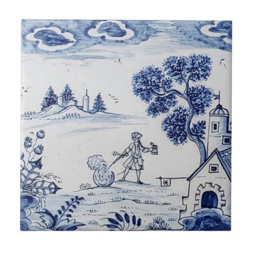 Antique Delft Tile_Pastoral Scene_Blue  White_2 Ceramic Tile