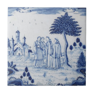 Antique Delft Tile-Pastoral Scene-Blue & White-3 Ceramic Tile