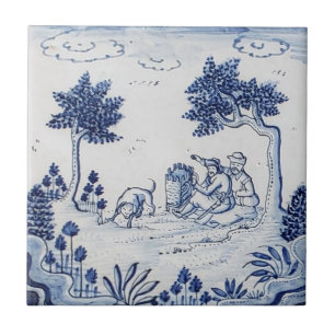 Antique Delft Tile-Pastoral Scene-Blue & White-6 Ceramic Tile