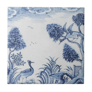 Antique Delft Tile-Pastoral Scene-Blue & White-7 Ceramic Tile
