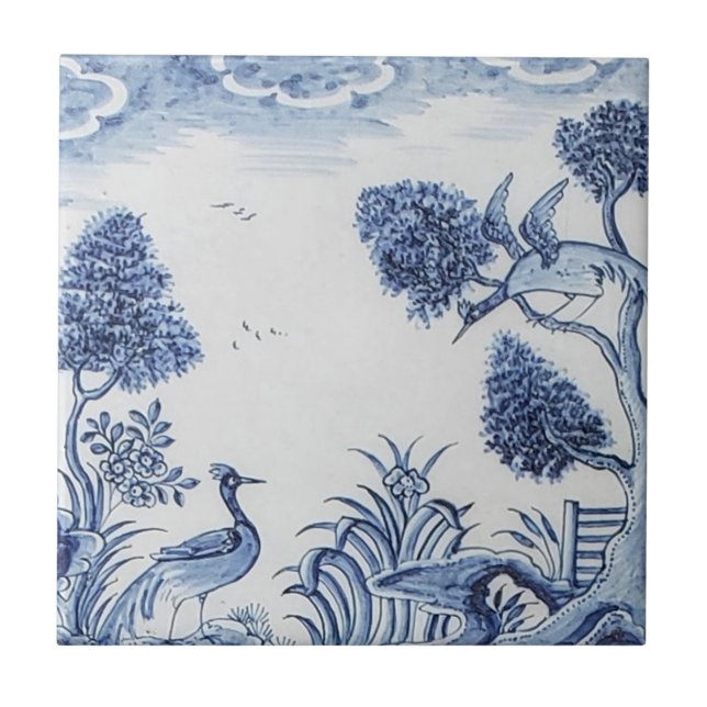 Antique Delft Tile-Pastoral Scene-Blue & White-7 Ceramic Tile (Front)