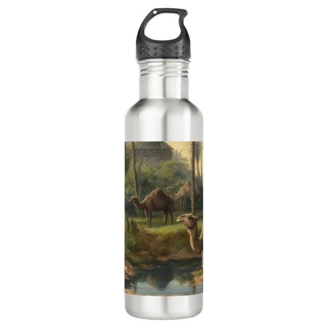 Antique Desert Caravan Dromedary Camel Naturalist  Stainless Steel Water Bottle (Front)