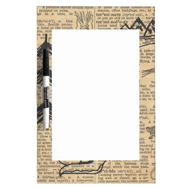 Antique Dictionary Page with Doodles Sepia Black Dry-Erase Board (Front)