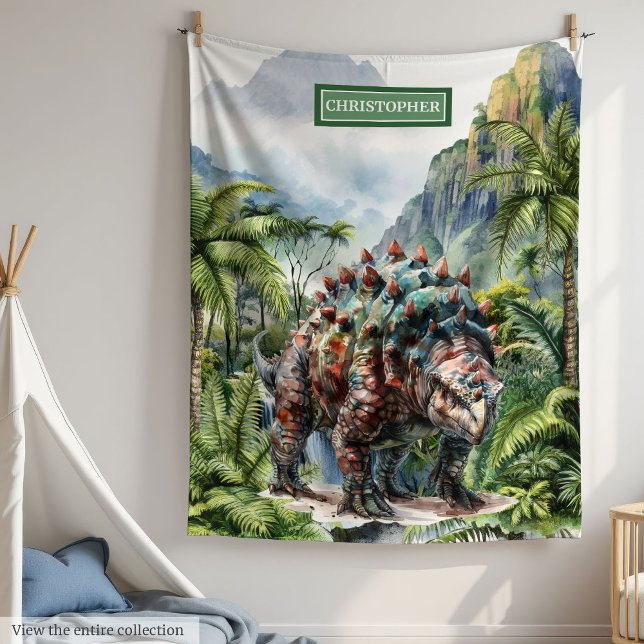 Antique Dinosaur Birthday Blanket Custom Name Boys (Antique Dinosaur Birthday Blanket Custom Name Boys)