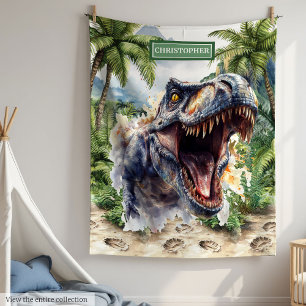Antique Dinosaur T-rex Personalized Name Boys Fleece Blanket