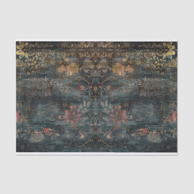 Antique Distressed Dark  Botanical Decoupage Tissue Paper (Front)